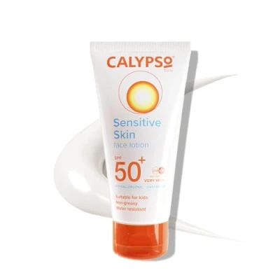 Image of Calypso Sensitive Skin Face Sun Lotion SPF 50+, Very High Protection, Hypoallergenic Sunscreen, Suitable for Kids, Water Resistant, 50ml