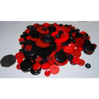 Image of celloexpress Pack of 100g Black &amp; Red Buttons Mixed Sizes Various for Sewing and Crafting