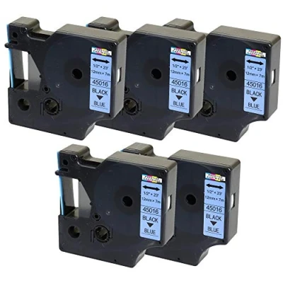 Image of 5X Compatible Tapes 45016 S0720560 Black on Blue 12mm x 7m Replacement for LabelManager LM 160 210D 220P 260P 280 360D 420P 450D 500TS PnP MobileLabeler LabelPoint LabelWriter LW 400 450 Duo