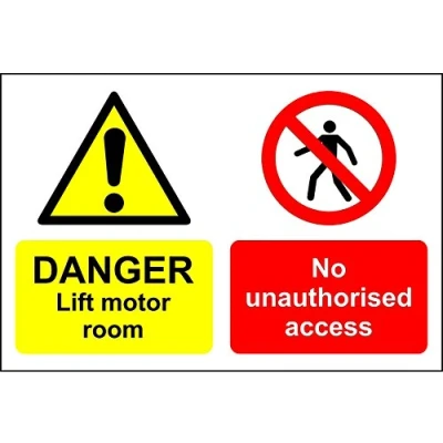 Image of Danger. Lift motor room. No unauthorised access sign 3mm Aluminium 400mm x 300mm