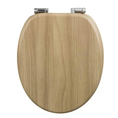 Image of WOLTU Wooden Toilet Seat, Soft Close WC Seat with Strong Hinge Ideal for Standard Bright Oak
