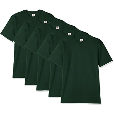 Image of Fruit of the Loom Men&#039;s Super Premium Short Sleeve T Shirt, Bottle Green, XL UK