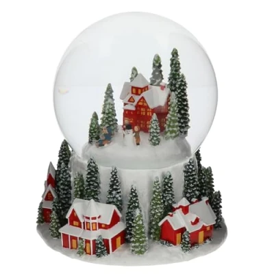 Image of Shudehill Giftware Deluxe Christmas Snowglobe Xmas Village, Train &amp; Santa Sleigh Themed (Village Traditional)