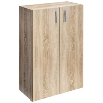 Image of CASARIA® Oak Look &#039;Vela&#039; Bookshelf With 2 Doors 3 Compartments 115.5x60x30cm Modern Side Cabinet Bookcase Wardrobe Wooden Storage Unit Shoe