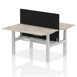 Image of Air B2B 1400x800mm Adjustable 2P Bench Desk CP Grey Oak/Silver +Screen