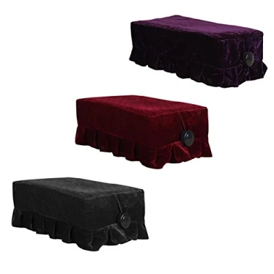 Image of Piano Seat Cover, Lace Decorated Thickened Gold Velvet Single Bench Dust Proof Cover 21.7 * 13.8 inch(Black)