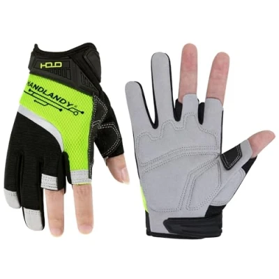 Image of HANDLANDY Framer Work Gloves Open Finger Carpenters Gloves, Dexterity Fingerless Framing