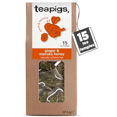 Image of Teapigs Ginger &amp; Manuka Honey Tea Infusion of for a Fiery Kick Naturally Caffeine Free Detox 15 Biodegradable Herbal Bags