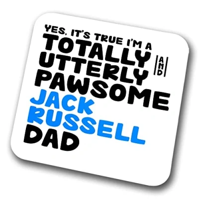 Image of Jack Russell Coaster Pawsome Dad Pet Present for Lover Dog Friend Joke Funny Gift Birthday Christmas, Hardboard