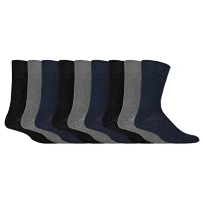 Image of Gentle Grip 9 Pairs Mens Non Elastic Cotton Socks Soft Loose Top Diabetic Friendly (6 11, BNG)
