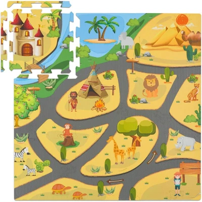Image of Relaxdays Mat, 21 Piece Baby Puzzle, Playing &amp; Crawling, Safari Design with Animals, Non Toxic Foam, Multicoloured, Plastic, 1 x 89.5 cm