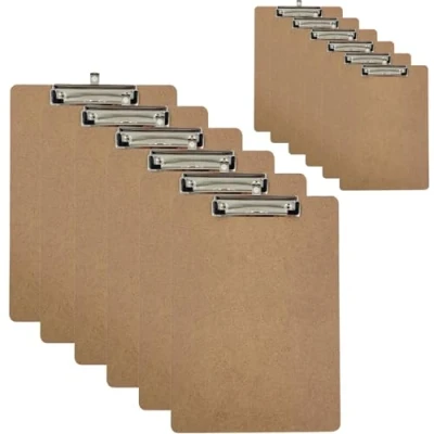 Image of Clipboards A4 Pack of 12 Wooden Low Profile Perfect for Office,School, Home Clip Board (12x Clipboards)