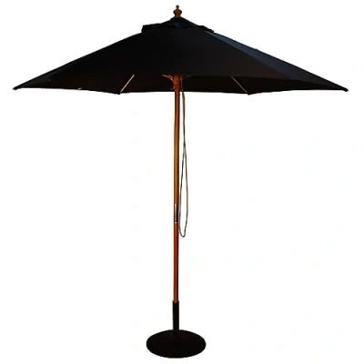 Image of BrackenStyle Wooden Garden Parasol Pully Operated and Machine Washable Umbrella 11 Colours 15kg Black Concrete Base Included (Black)