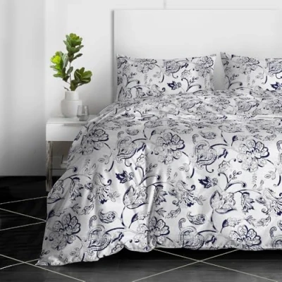 Image of RAYBedding 2PCS Single Duvet Set 100% Egyptian Cotton Bedding Bed 400 Thread Count Floral Printed Vintage Cover with Pillow Case