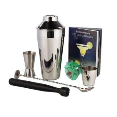 Image of bar@drinkstuff Cocktail Book Set with Shaker, Muddler, Jigger Measure, Mixing Spoon &amp; 100 x Paper Umbrellas Kit, Making Pack