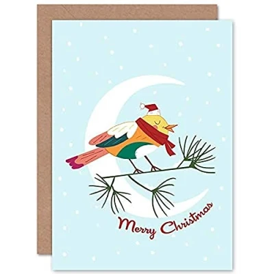 Image of Wee Blue Coo Cute Robin Moon Christmas Card