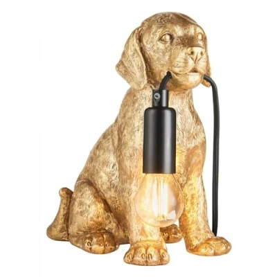 Image of Labrador Puppy Table Lamp Vintage Gold Paint, Matt Black, 1x E14