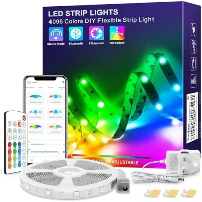 Image of MYPLUS Bluetooth LED Strips Lights 5M, RGB Strip with 44 Key Remote and APP Control for Home Decoration, Kitchen, Bar, Party 24V Power Supply SMD 5050 Mood Light