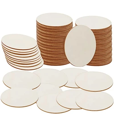 Image of BELLE VOUS 100 Pack 2mm Thick Wooden Unfinished Round Circles 10cm/4 Inches Plain Natural Blank Wood Discs Slices Cutouts for Crafts, Coasters, Home Decorations and Ornaments