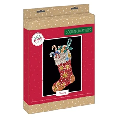 Image of Simply Make Sequin Craft Kit Christmas Stocking Design for Kids and Adults, Vibrant Sequins Mosaic Crafts, Pin Art Crafting, Perfect Adult Crafts &amp;