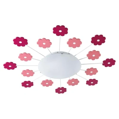Image of Eglo Viki 1 Ceiling Light, Children&#039;s Room Wall Lighting, Lamp in Steel Pink and White Stained Glass, E27 Socket