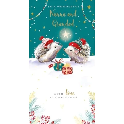 Image of Nanna and Grandad Christmas Card Special Finish Hedgehogs in the Snow Artistic Festive Design Made UK Eco Friendly