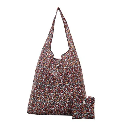 Image of ECO CHIC Lightweight Foldable Reusable Shopping Bag Water Resistant Tote (Ditsy Black)