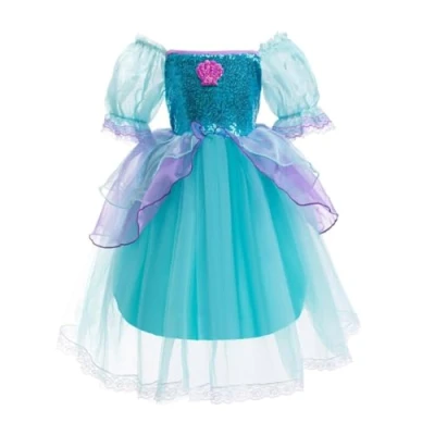 Image of Lito Angels Princess Mermaid Ariel Fancy Dress Up Costume Birthday Party Outfit for Little Kids Girls Age 6 7 Years