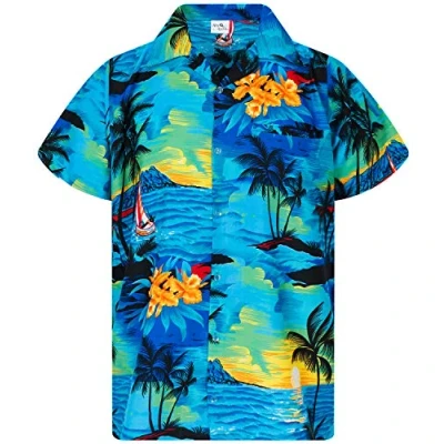 Image of King Kameha Men&#039;s Surf Shirt Short Sleeve Casual Button Down Hawaii Vacation, Surf, Turquoise, 3XL