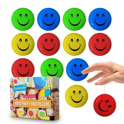 Image of 12pk Kids Yo Party Bag Fillers with Assorted Smiley Design, Trick Yoyo for Beginners Beginner, Childrens Toy, Ball Yoyos Kids, Yos