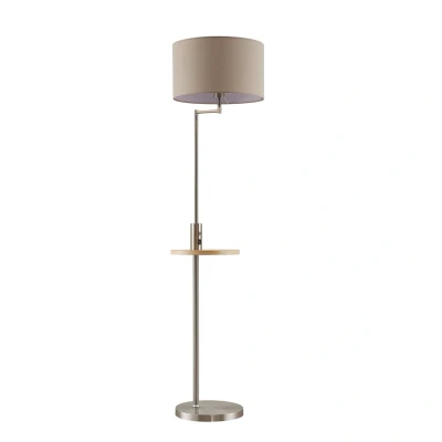 Image of Lindby Zinia floor lamp, nickel coloured, shelf, USB port