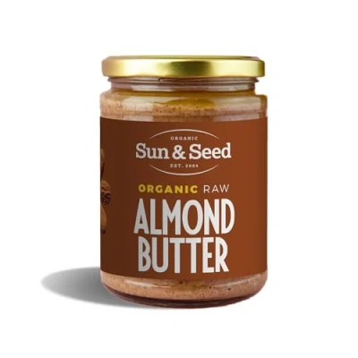 Image of Organic Raw Almond Butter by Sun &amp; Seed 500g Smooth Nut Plant Based High in Protein 100% Almonds Palm Oil Free Vegan