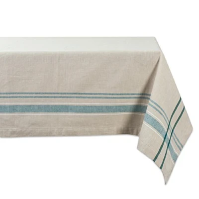Image of DII French Stripe Tabletop Collection Farmhouse Style Dining Table Linen Tablecloth, 60x84, Taupe/Teal