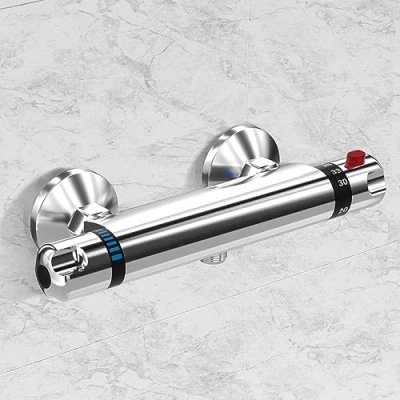 Image of Thermostatic Shower Mixer Bar Round Wall Mounted Bath Valve Anti Scald Tap Hot Cold Water Intelligent Constant Temperature Chrome Finished