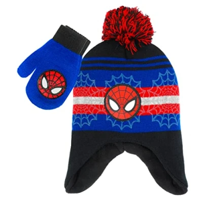 Image of Spiderman Winter Hat and Glove Set, Boys Beanie Ages 2 5, Red &amp; Blue