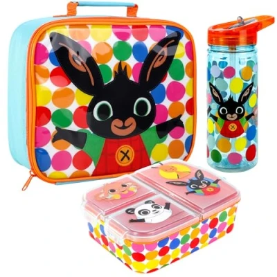 Image of Bing Kids Childrens Lunch Box Set Insulated Bag, Multicompartment &amp; 580ml Water Bottle School Travel Food Set, BPA Free