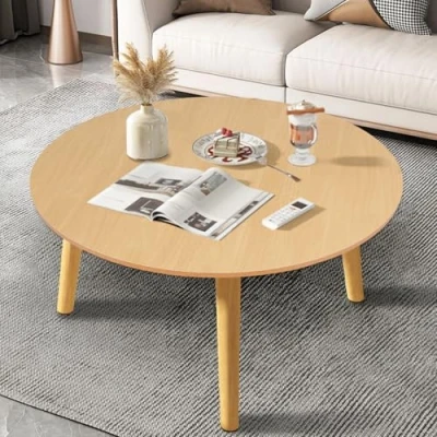 Image of Saterkali Round Nesting Coffee Table Small Dining End Side Kitchen Table, Sofa Tea for Space/Living Room/Bedroom With Smooth Surface, 4 Wood Legs ﻿ Wooden Color