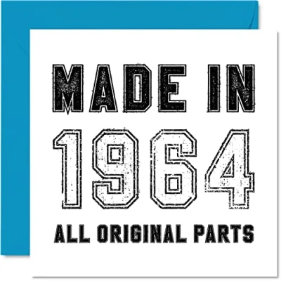 Image of 60th Birthday Card for Men Women Him Her Made in 1964 All Original Parts Funny Sixty Sixtieth Grandad Nan Grandma Mum Dad, 145mm x Humour Greeting Cards