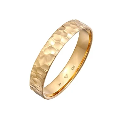 Image of Kuzzoi Men&#039;s Ring (4 mm) Handmade Band for Men Made of 925 Sterling Silver Gold Plated Wedding Engagement Friendship Hammered Size 60 66 0604282922,