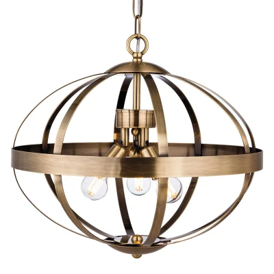 Image of Healey 3 Light Cage Ceiling Pendant Antique Brass, E14