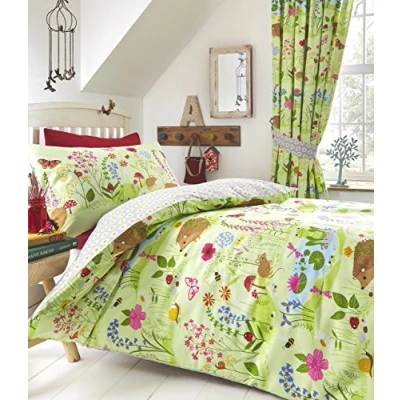 Image of Kids Club Bluebell Woods Bed Duvet Cover and 2 Pillowcases Set, Polyester Cotton, Green, Double