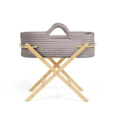 Image of Ickle Bubba Nova Crochet Moses Basket &amp; Foldable Stand Suitable from Birth to 9kg, Compact and Lightweight, Includes Plush Mattress, Ideal for Naps at Home or Travelling (Tawny/Pine)