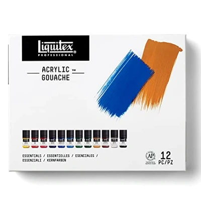 Image of Liquitex Professional Gouache Acrylic Extra Fine Low Viscocity Essential Colors Set 12 x 20ml