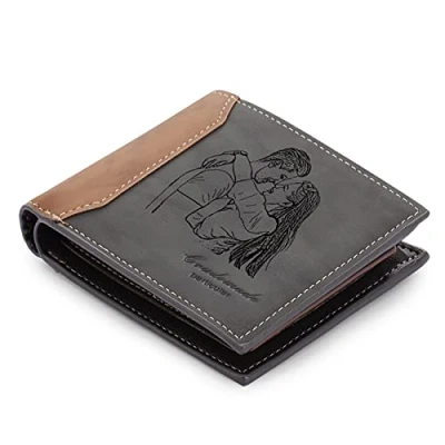 Image of N.E.W Wallet Mens Personalised Photo Wallets for Men Men,Engraved Leather Personalised, Gifts Father,Husband,Son (#Black)