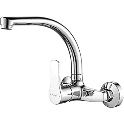 Image of Ibergrif M16357 Wall Mounted Kitchen tap Single Lever Mixer 360 Rotation Sink with Adjustable Mounting Hole (130mm 170mm), Brass, Chromed