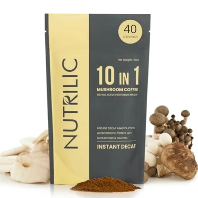 Image of NUTRILIC 10 Muschroom Coffee Decaf Arabica Blend with Lions Mane, Chaga, Reishi, Maitake, Shitake, Black Fungus, Tremella, Ginseng Extract, Cordyceps, and Golden Mushroom