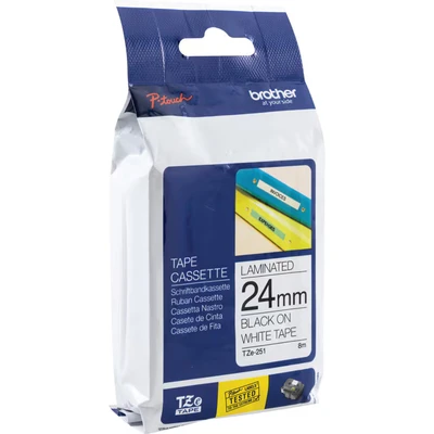 Image of Brother P Touch TZe Laminated Tape 24mm x 8m Black on White TZE251