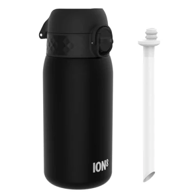Image of ION8 Kids Water Bottles With Straw, BPA Free, Leakproof, Dishwasher Safe, Small Boys, Girls &amp; Toddler Bottle,Kids Drinks Bottle for School Lunch Box, Black, 350ml/12oz