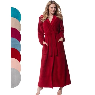 Image of Morgenstern Womens Bathrobe Long Red Size M UK 12/14 Full Length 54&quot;/140 cm Cotton Bamboo
