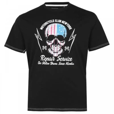 Image of KAM USA Skull T Shirt Graphic Print Short Sleeve Crew Neck Cotton Mens Plus Size 2XL 8XL 5733 (UK, Alpha, 4XL, Plus, Regular, Black)